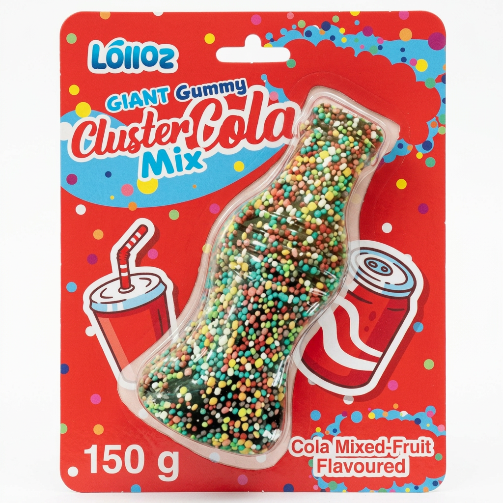 Lolloz Giant Cluster Gummy Cola Bottle Mixed Fruit Flavour 150g Packet