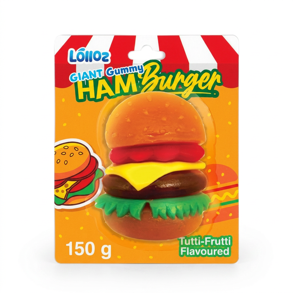 Lolloz Giant Gummy Hamburger Tutti Fruitti Flavoured 150g Packet
