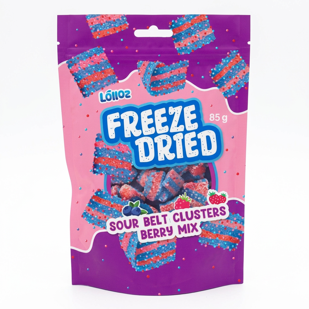 Lolloz Freeze Dried Sour Belt Clusters Berry Mix 85g Bag