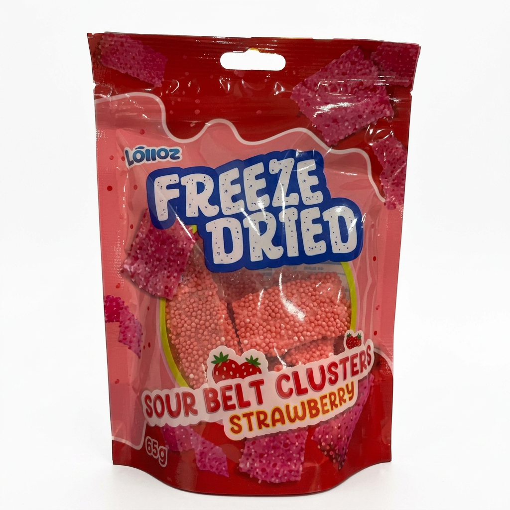 Lolloz Freeze Dried Sour Belt Clusters Starwberry 85g Bag