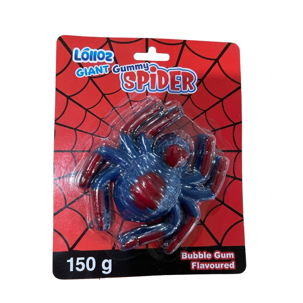 Lolloz Giant Gummy Spider Bubble Gum Flavoured 150g Packet