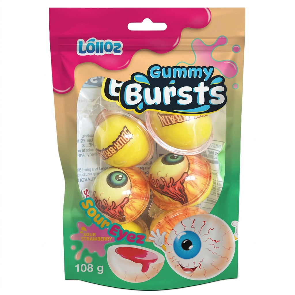 Lolloz Gummy Bursts Sour Eyez Strawberry 108g Packet