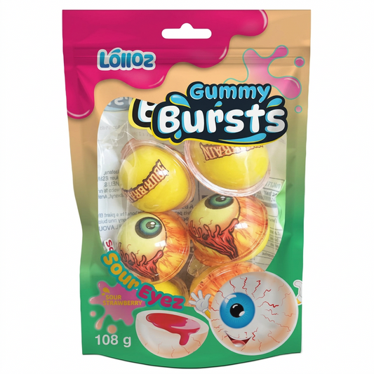 Lolloz Gummy Bursts Sour Eyez Strawberry 108g Packet